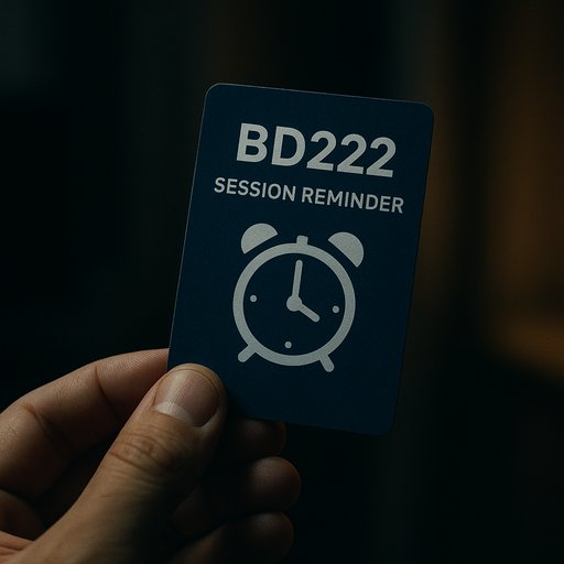 BD222 session reminder card in use